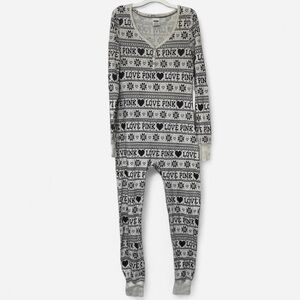 Victoria’s Secret Love Pink gray white holidays snowflakes onesie pjs pajamas